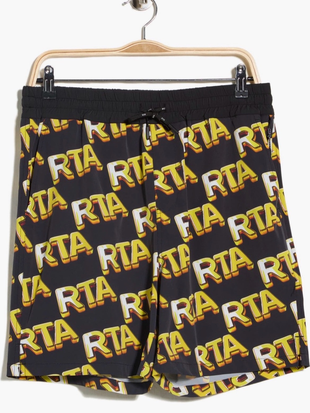 RtA Black Shorts with Yellow Logo Print